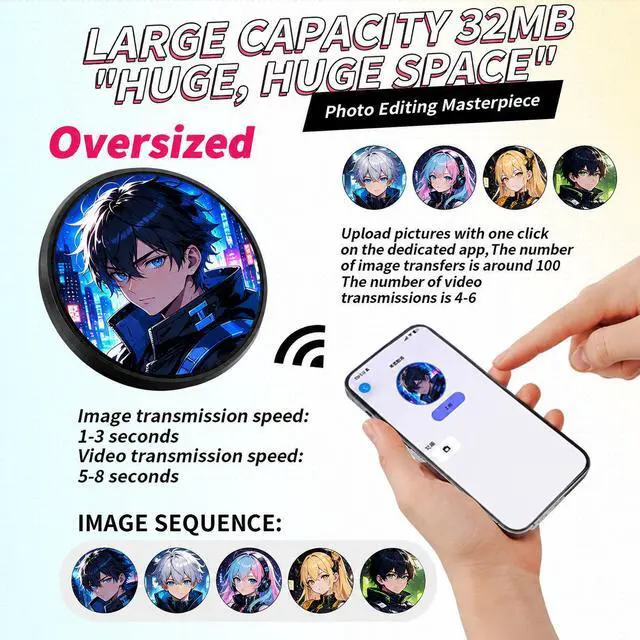 Alt view image 2 of 7 - SOVAWIN - Smart Electronic Badge Generic 1.5 Inch Round Screen Bluetooth 5.4 Long Lasting BW03,Applicable to anime, anime merchandise, concerts, idol-related products