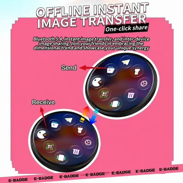 Alt view image 5 of 7 - SOVAWIN - Smart Electronic Badge Generic 1.5 Inch Round Screen Bluetooth 5.4 Long Lasting BW03,Applicable to anime, anime merchandise, concerts, idol-related products