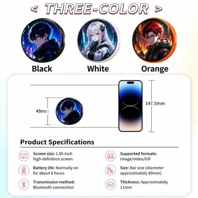 Alt view image 6 of 7 - SOVAWIN - Smart Electronic Badge Generic 1.5 Inch Round Screen Bluetooth 5.4 Long Lasting BW03,Applicable to anime, anime merchandise, concerts, idol-related products