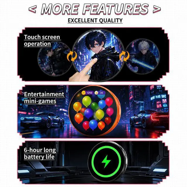 Alt view image 7 of 7 - SOVAWIN - Smart Electronic Badge Generic 1.5 Inch Round Screen Bluetooth 5.4 Long Lasting BW03,Applicable to anime, anime merchandise, concerts, idol-related products