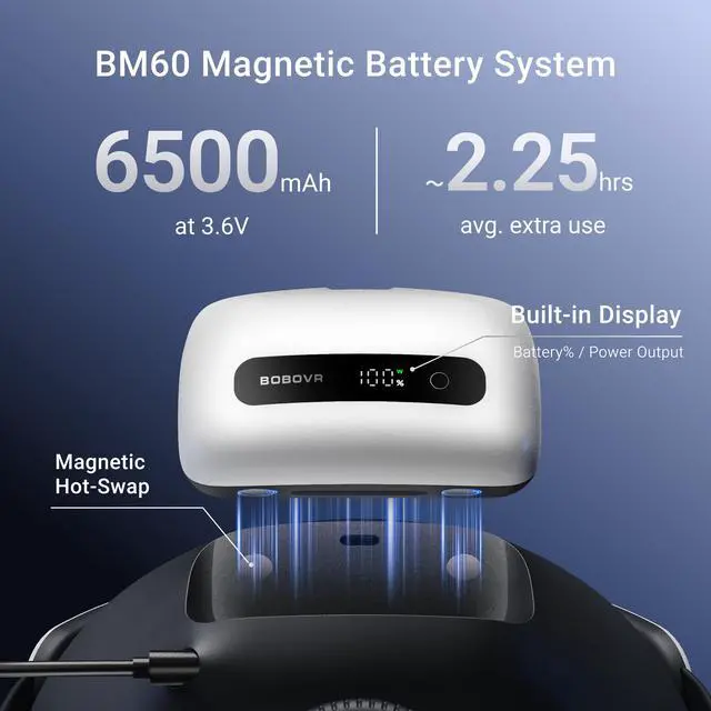 Alt view image 4 of 7 - BOBOVR BM60-1 - VR ONE Battery and Charging Dock Kit BOBOVR, 6500mAh, Magnetic Hot-Swap, for M3/M3 Pro+ BOBOVR Head Strap BM60-1