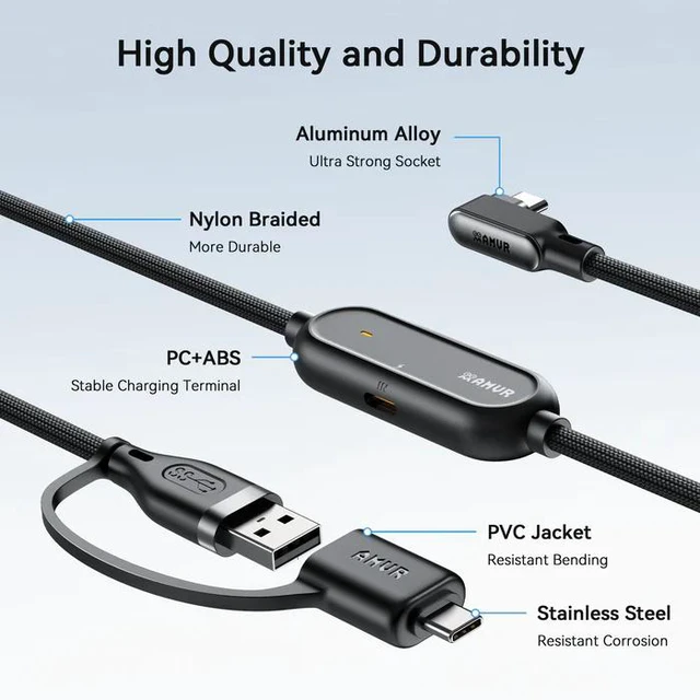 Alt view image 4 of 7 - AMVR LC6 VR Charging Link Cable, 16FT(5M) USB 3.0 Nylon Braided with A to C Adapter, 5Gbps,Compatible with Meta Quest/Pico 4 Accessories + PC/SteamVR