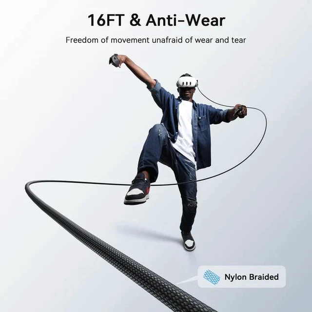 Alt view image 7 of 7 - AMVR LC6 VR Charging Link Cable, 16FT(5M) USB 3.0 Nylon Braided with A to C Adapter, 5Gbps,Compatible with Meta Quest/Pico 4 Accessories + PC/SteamVR