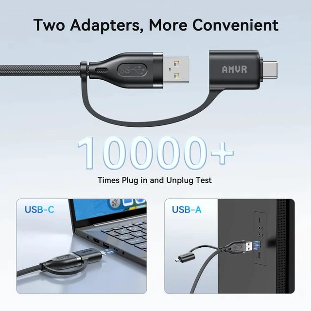 Alt view image 3 of 7 - AMVR LC6 VR Charging Link Cable, 16FT(5M) USB 3.0 Nylon Braided with A to C Adapter, 5Gbps,Compatible with Meta Quest/Pico 4 Accessories + PC/SteamVR
