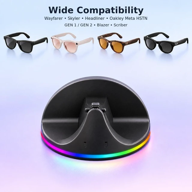 Alt view image 3 of 6 - SOVAWIN 2-in-1 Charging and Storage Stand for Meta Wayfarer & Rey-Ban Smart Glasses, 7-Color RGB Charging Base, Dual Charging for Glasses & Case, Magnetic Charging Case