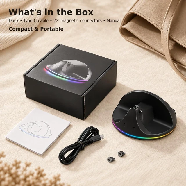 Alt view image 6 of 6 - SOVAWIN 2-in-1 Charging and Storage Stand for Meta Wayfarer & Rey-Ban Smart Glasses, 7-Color RGB Charging Base, Dual Charging for Glasses & Case, Magnetic Charging Case