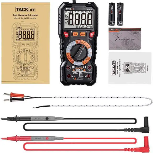 Alt view image 7 of 7 - TACKLIFE Digital Multimeter TRMS 6000 Counts LED Intelligent Indicator Jack Manual Ranging Measuring AC/DC Voltage AC/DC current Resistance Capacitance Frequency Duty Diode Continuity Test DM01