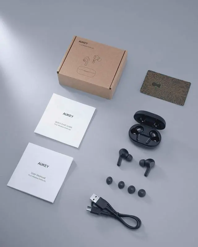 Alt view image 9 of 8 - AUKEY True Wireless Earbuds Hi-Fi Stereo Bluetooth 5.0 Headphones 25-Hour Playtime IPX5 Waterproof Earphones with USB-C Quick Charging Case for iPhone and Android Black EP-T25