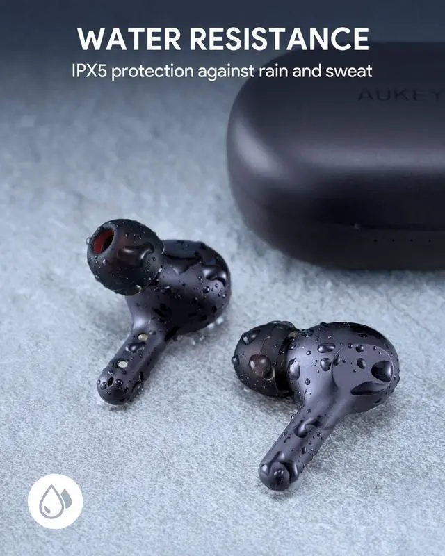Alt view image 6 of 8 - AUKEY True Wireless Earbuds Hi-Fi Stereo Bluetooth 5.0 Headphones 25-Hour Playtime IPX5 Waterproof Earphones with USB-C Quick Charging Case for iPhone and Android Black EP-T25