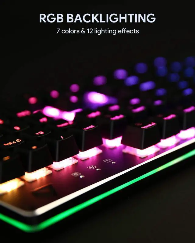 Alt view image 3 of 6 - AUKEY Mechanical Gaming Keyboard with Customizable RGB Backlight, Tactile & Clicky Blue Switches, 104-Key Anti-Ghosting Wired Keyboard with Surround Lighting, Steel Body for PC and Laptop KM-G12