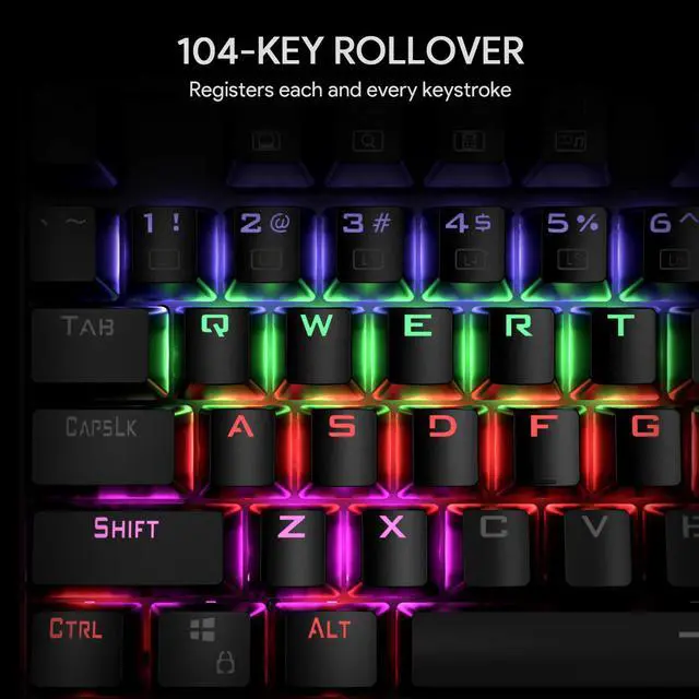 Alt view image 4 of 7 - AUKEY Mechanical Keyboard 6 Color LED Backlit Gaming Keyboard Blue Switch Full N-Key Rollover Durable & Water-Resistant KM-G6