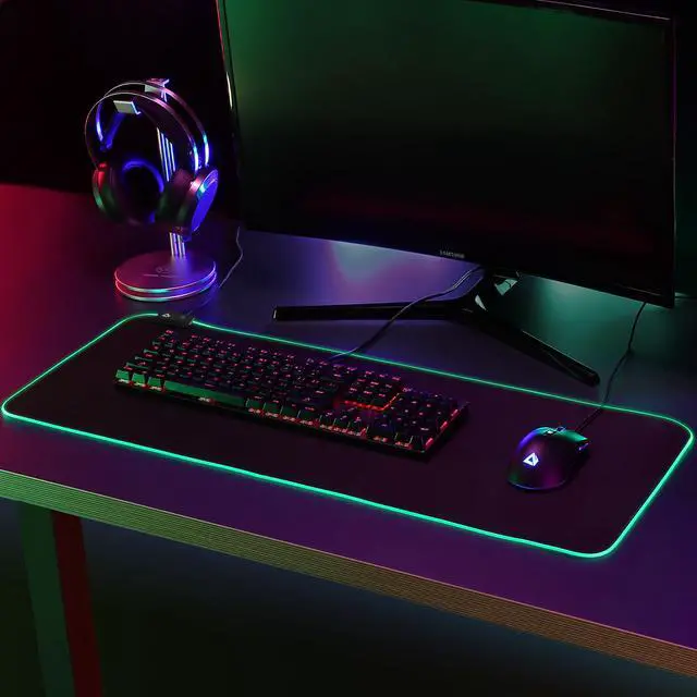 Alt view image 5 of 7 - AUKEY RGB Gaming Mouse Pad Large (31.5×11.8×0.15in) Thick   Extended LED Mousepad with Customizable 16.8 Million Colors, 10 Preset Lights, Spill-Resistant Smooth Surface KM-P6