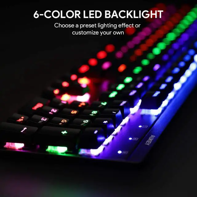 Alt view image 5 of 7 - AUKEY Mechanical Keyboard 6 Color LED Backlit Gaming Keyboard Blue Switch Full N-Key Rollover Durable & Water-Resistant KM-G6