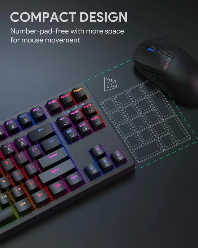 Alt view image 7 of 7 - AUKEY TKL Mechanical Gaming Keyboard with RGB and Red Switches, 87-Key Wired Keyboard with Anti-Ghosting & Gaming Software for PC and Mac KM-G14