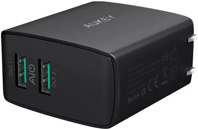 Alt view image 4 of 7 - AUKEY Wall Charger Ultra Compact Dual Port 4.8A Output Fast Charging Foldable Plug USB Charger PA-U42