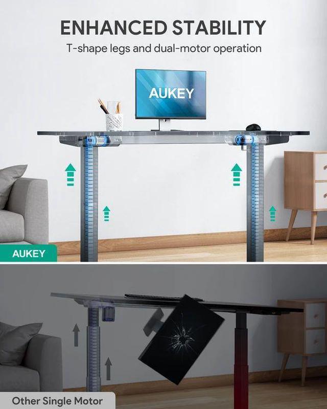Alt view image 2 of 7 - AUKEY Dual Motors Height-Adjustable Electric Standing Desk 48" x 24'', Black S-D01