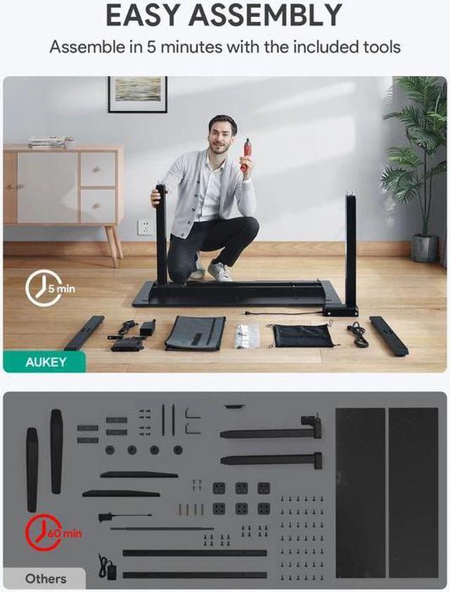 Alt view image 4 of 7 - AUKEY Dual Motors Height-Adjustable Electric Standing Desk 48" x 24'', Black S-D01