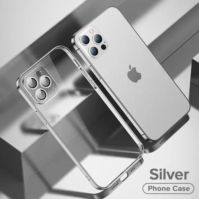 Main image of Plating Case For iPhone 13 Pro Max Full Lens Cover Shockproof Soft TPU Cellphone Case Cover For iPhone 13 Pro Max Silver iPhone 13