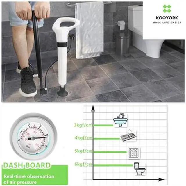 Alt view image 4 of 7 - KOOYORK Toilet Plunger for Bathroom, Drain Clog Remover, Heavy Duty Air Drain Snake, High Pressure Toilet Auger for Shower, Sink, Bathtub, Clogged Pipe