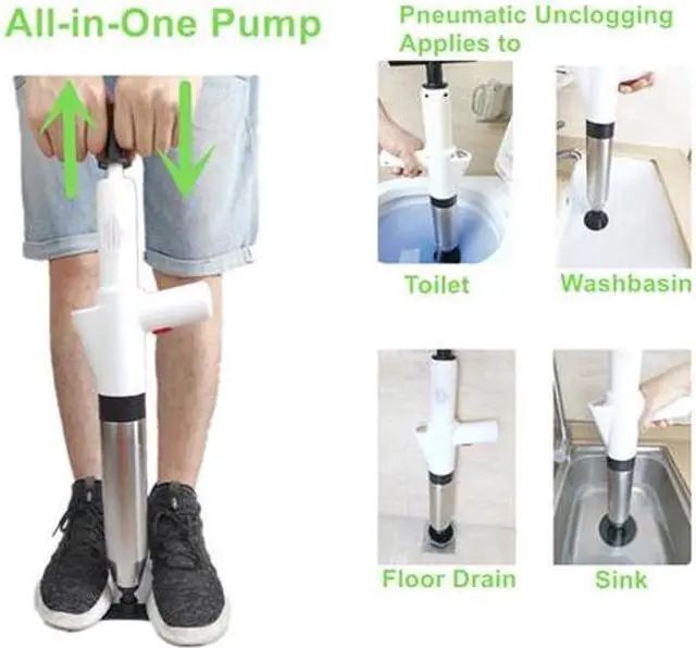 Alt view image 2 of 6 - KOOYORK Toilet Plunger for Bathroom, Heavy Duty Drain Clog Remover, Stainless Steel Air Drain Drain Snake Dredge, High Pressure Toilet Auger for Shower, Sink, Bathtub, Clogged Pipe