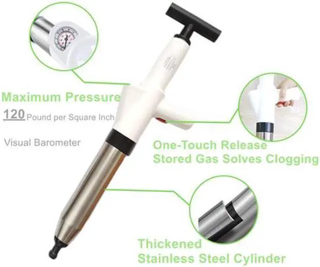 Alt view image 3 of 6 - KOOYORK Toilet Plunger for Bathroom, Heavy Duty Drain Clog Remover, Stainless Steel Air Drain Drain Snake Dredge, High Pressure Toilet Auger for Shower, Sink, Bathtub, Clogged Pipe