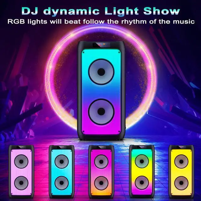 Alt view image 2 of 7 - JYX Singing Karaoke Machine with 2 Wireless Karaoke Microphones, Portable Bluetooth Speaker Home Karaoke System with RGB Colorful Light