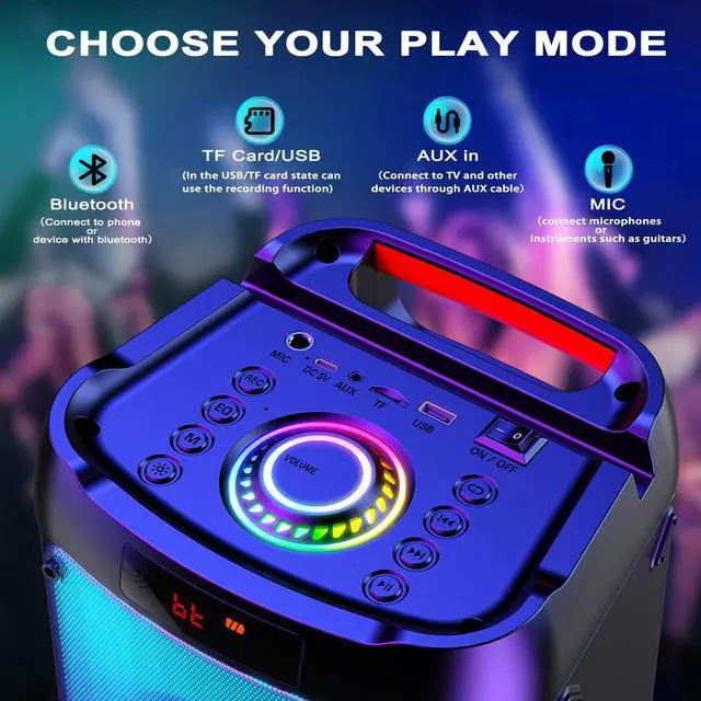 Alt view image 5 of 7 - JYX Singing Karaoke Machine with 2 Wireless Karaoke Microphones, Portable Bluetooth Speaker Home Karaoke System with RGB Colorful Light