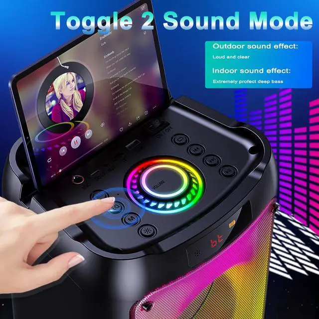Alt view image 6 of 7 - JYX Singing Karaoke Machine with 2 Wireless Karaoke Microphones, Portable Bluetooth Speaker Home Karaoke System with RGB Colorful Light