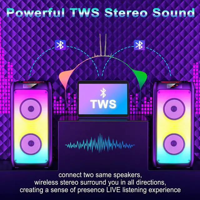 Alt view image 7 of 7 - JYX Singing Karaoke Machine with 2 Wireless Karaoke Microphones, Portable Bluetooth Speaker Home Karaoke System with RGB Colorful Light