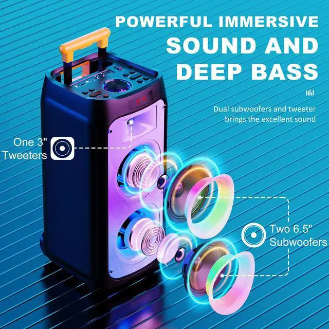 Alt view image 2 of 7 - JYX 500W Powerful Karaoke Machine, Singing Machine with 2 Mic, Wheels and Handle, DJ Light, Karaoke Machine for Adult, Bluetooth Karaoke Speaker PA System for Outdoor Party and Home (JYX-T8)