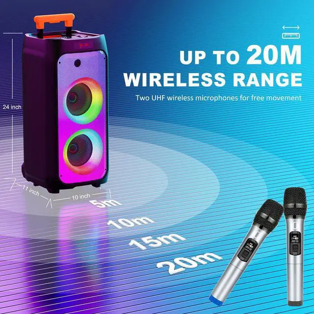 Alt view image 3 of 7 - JYX 500W Powerful Karaoke Machine, Singing Machine with 2 Mic, Wheels and Handle, DJ Light, Karaoke Machine for Adult, Bluetooth Karaoke Speaker PA System for Outdoor Party and Home (JYX-T8)