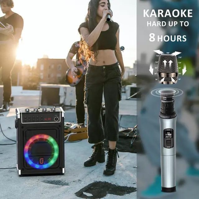 Alt view image 2 of 7 - JYX Bluetooth Karaoke Machine for Adult, Singing Machine Karaoke System with 2 Karaoke Microphones, FM Radio, Aux, Rec