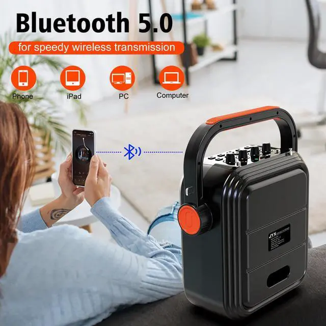 Alt view image 3 of 7 - JYX Karaoke Machine with 2 Wireless Microphones, Bluetooth Speaker with FM Radio, Karaoke Speaker PA System for Adult and Kids