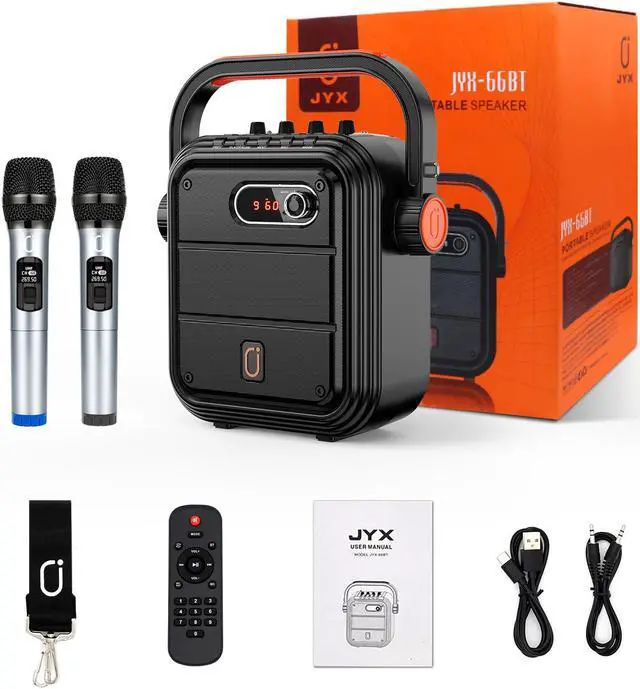 Alt view image 7 of 7 - JYX Karaoke Machine with 2 Wireless Microphones, Bluetooth Speaker with FM Radio, Karaoke Speaker PA System for Adult and Kids