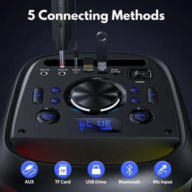 Alt view image 5 of 7 - JYX Karaoke Machine for Adult, Bluetooth Speaker with Microphone, Portable Home Singing Karaoke Speaker System with Dynamic Colorful LED Lights, TWS Support