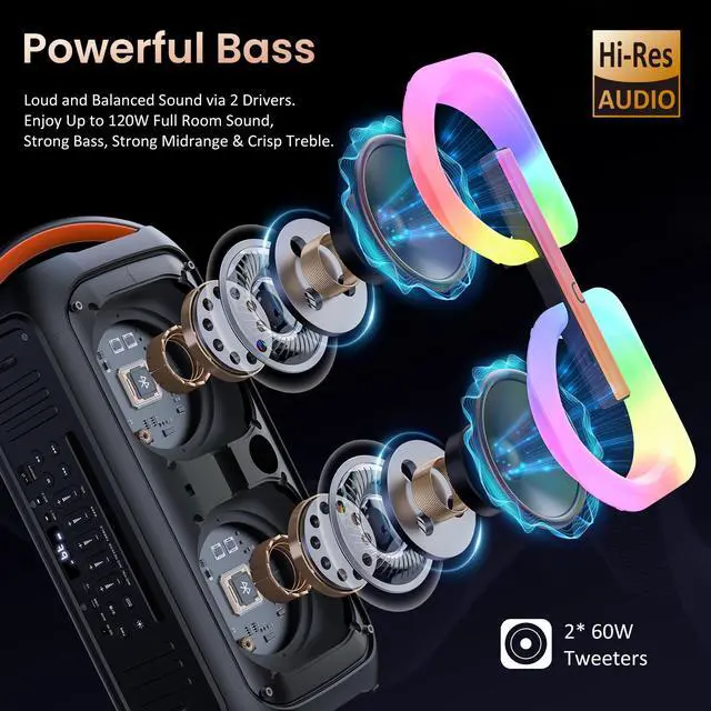 Alt view image 2 of 7 - JYX Karaoke Machine, Bluetooth Party Speaker with 2 Wireless Karaoke Microphones, Singing Machine Karaoke Home Speaker System with Beat Light Show, MIC Reverb, AUX Input