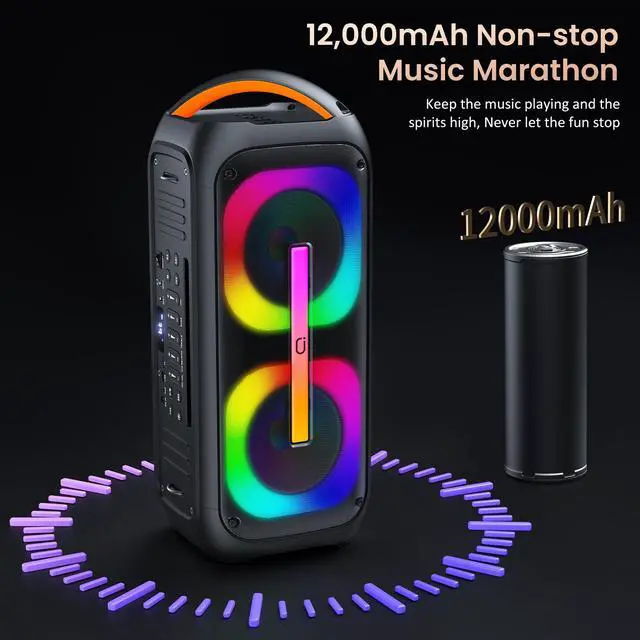 Alt view image 5 of 7 - JYX Karaoke Machine, Bluetooth Party Speaker with 2 Wireless Karaoke Microphones, Singing Machine Karaoke Home Speaker System with Beat Light Show, MIC Reverb, AUX Input