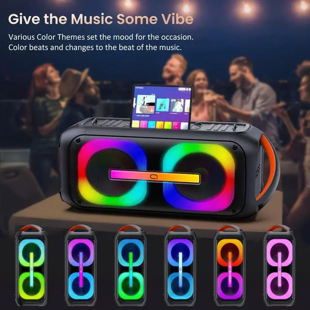 Alt view image 6 of 7 - JYX Karaoke Machine, Bluetooth Party Speaker with 2 Wireless Karaoke Microphones, Singing Machine Karaoke Home Speaker System with Beat Light Show, MIC Reverb, AUX Input