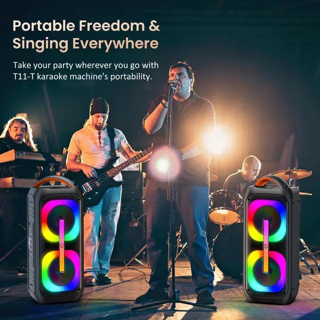 Alt view image 7 of 7 - JYX Karaoke Machine, Bluetooth Party Speaker with 2 Wireless Karaoke Microphones, Singing Machine Karaoke Home Speaker System with Beat Light Show, MIC Reverb, AUX Input