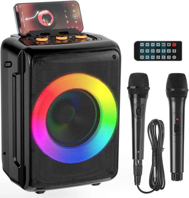 Main image of JYX Bluetooth Karaoke Machine with 2 Microphones, Singing Machine PA Portable Speaker System with LED Lights Supports TF Card/USB, AUX/MIC in