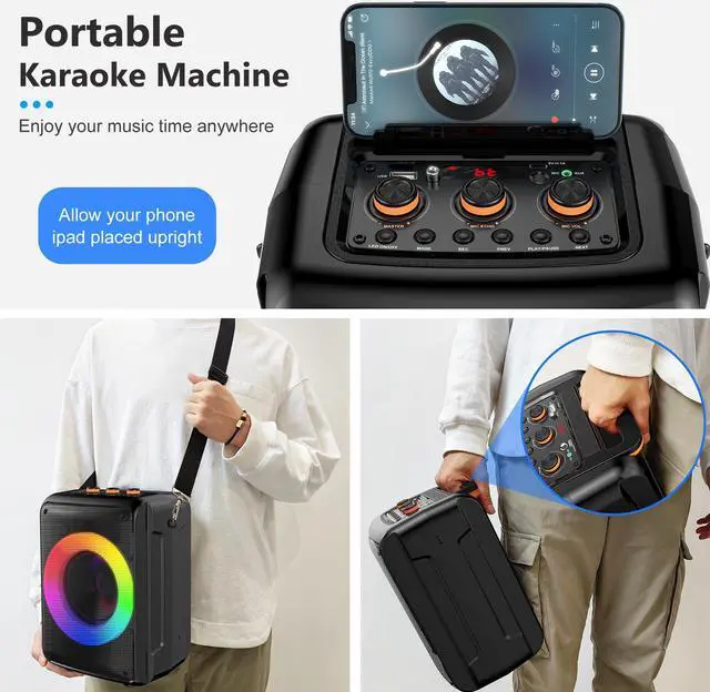 Alt view image 5 of 6 - JYX Bluetooth Karaoke Machine with 2 Microphones, Singing Machine PA Portable Speaker System with LED Lights Supports TF Card/USB, AUX/MIC in