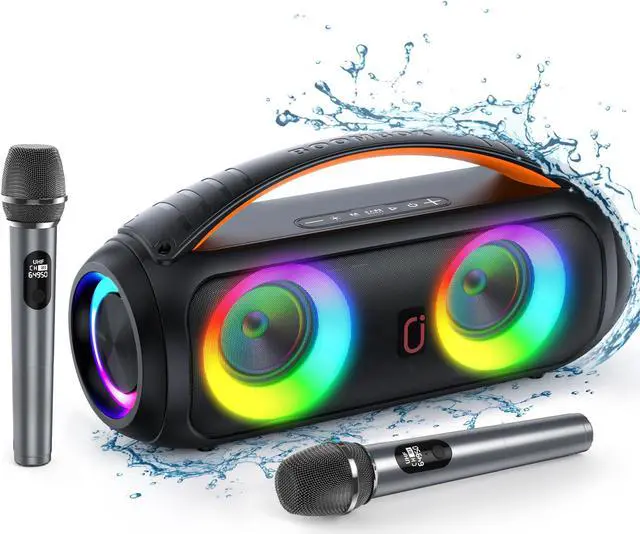 Main image of JYX Waterproof Bluetooth Speaker with Wireless Microphones, Portable Karaoke Speaker Singing Machine with RGB Light, Outdoor Party Speaker for Beach Pool, Support TF Card, AUX, U Disk