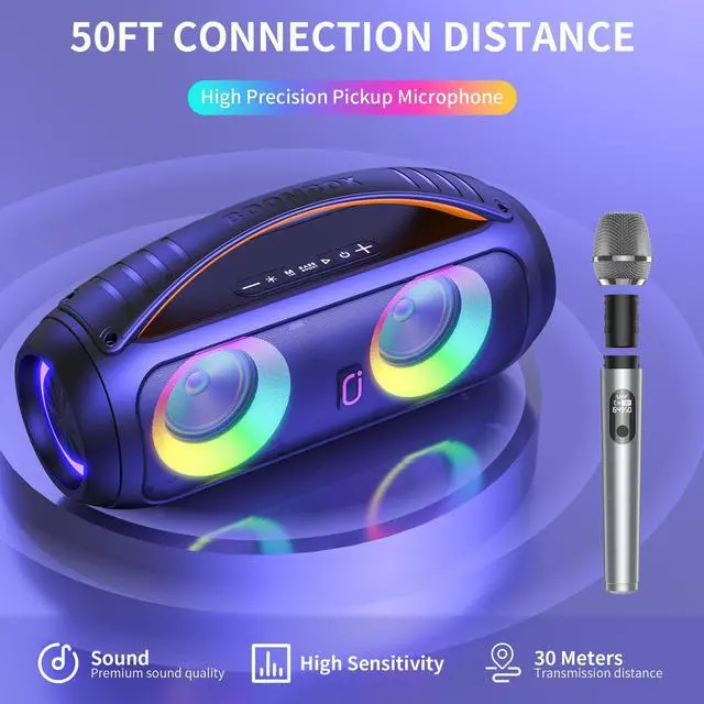 Alt view image 2 of 7 - JYX Waterproof Bluetooth Speaker with Wireless Microphones, Portable Karaoke Speaker Singing Machine with RGB Light, Outdoor Party Speaker for Beach Pool, Support TF Card, AUX, U Disk