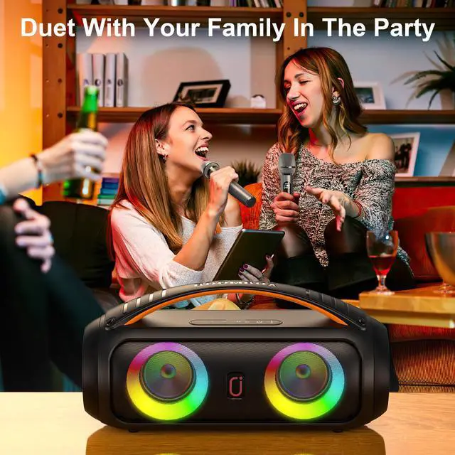 Alt view image 3 of 7 - JYX Waterproof Bluetooth Speaker with Wireless Microphones, Portable Karaoke Speaker Singing Machine with RGB Light, Outdoor Party Speaker for Beach Pool, Support TF Card, AUX, U Disk