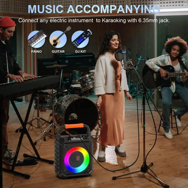 Alt view image 4 of 7 - JYX Karaoke Machine for Kids Adult, Home Karaoke System Singing Machine, 2 Wireless Karaoke Microphone, Bluetooth Speaker with Light, T17-T