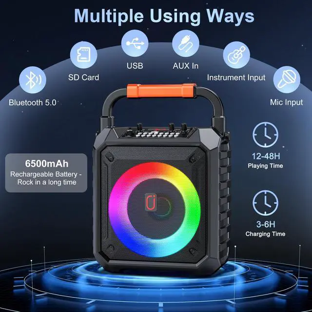 Alt view image 3 of 7 - JYX Karaoke Machine for Kids Adult, Home Karaoke System Singing Machine, 2 Wireless Karaoke Microphone, Bluetooth Speaker with Light, T17-T