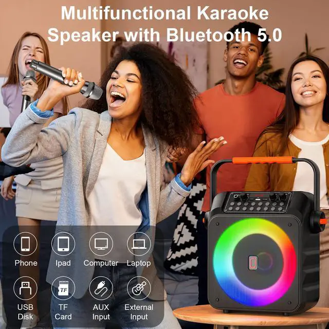 Alt view image 3 of 7 - JYX Karaoke Machine for Adult, Portable Singing Machine with 2 Wireless Karaoke Microphones, Bluetooth Speaker with LED Lights
