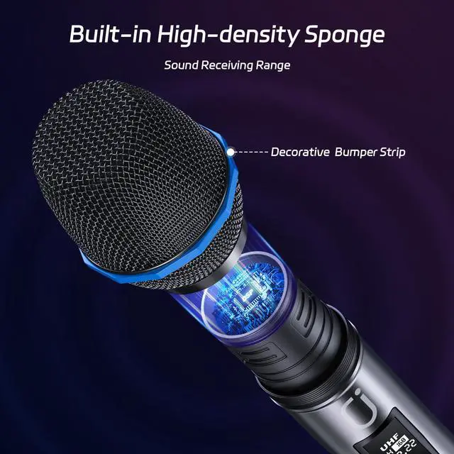 Alt view image 4 of 7 - JYX Dual Wireless Microphones, Handheld Microphones with Rechargeable Receiver and 3 Charging Cable, Professional Dynamic Microphone for Singing, Wedding, Speech