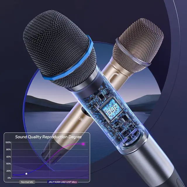 Alt view image 2 of 7 - JYX Dual Wireless Microphones, Handheld Microphones with Rechargeable Receiver and 3 Charging Cable, Professional Dynamic Microphone for Singing, Wedding, Speech
