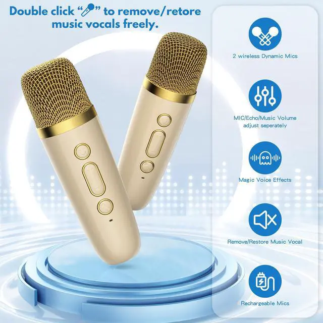 Alt view image 4 of 7 - JYX Mini Karaoke Machine Set, Portbale Bluetooth Speaker with 2 Wireless Karaoke Microphones, Singing Machine Karaoke System for Kids Adult